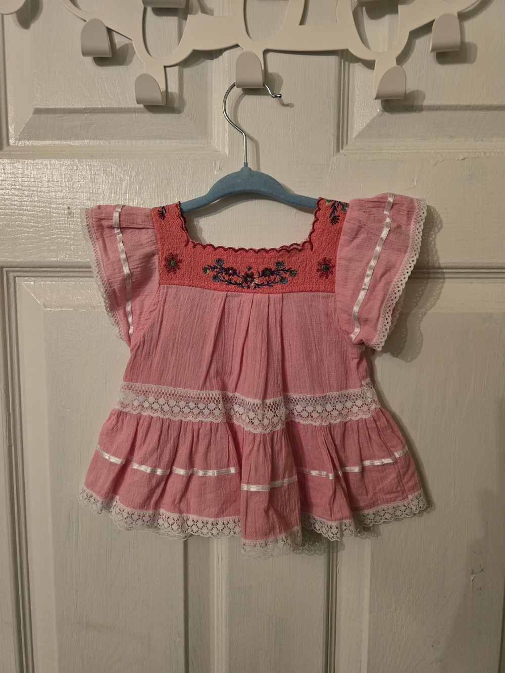 Girls' Pink Embroidered Peasant Dress - Casual Daywear